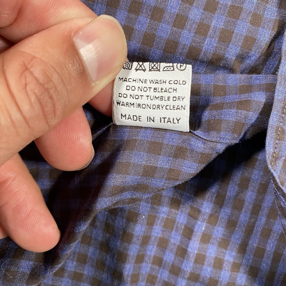 Canali Mens Large Gingham Check Long Sleeve Oxford Button Shirt Made in Italy - Picture 5 of 8